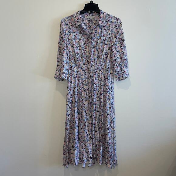 All Saints Dress Womens 4 Multicolor Chiara Sketch Midi Floral Patterned Shirt - Picture 2 of 13